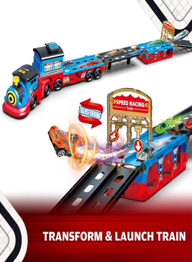 BuddyBight Train Set for Toddlers, Carrier Toy Truck w/54 Inch Foldable Race Track, 12 Die Cast Car Toys for Ages 2-4, Train Toy Semi Truck w/Light & Sound, Kids' Play Cars & Race Cars Trains Gift for Boys Girls - Image 4